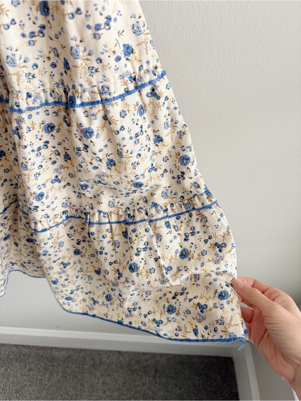 Floral Ruffle-Stripe Sundress in Cream and Blue - Picture 4 of 7